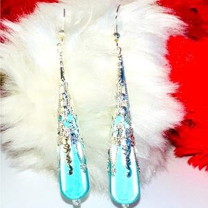 Teal and silver miracle earrings.  Magic glow!  $10